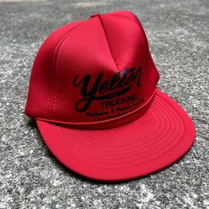 Vintage Yelton Trucking Lawrenceburg IN Red Snapback Flatbill Rope Hat Cap